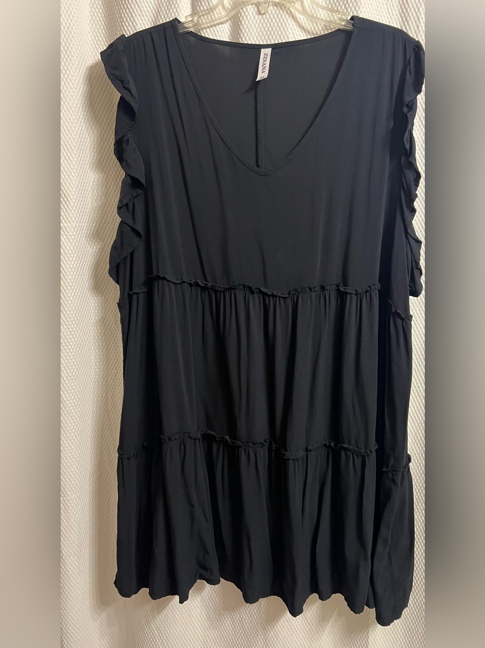Zenana Black V-Neck Tiered Ruffle Sleeve Dress